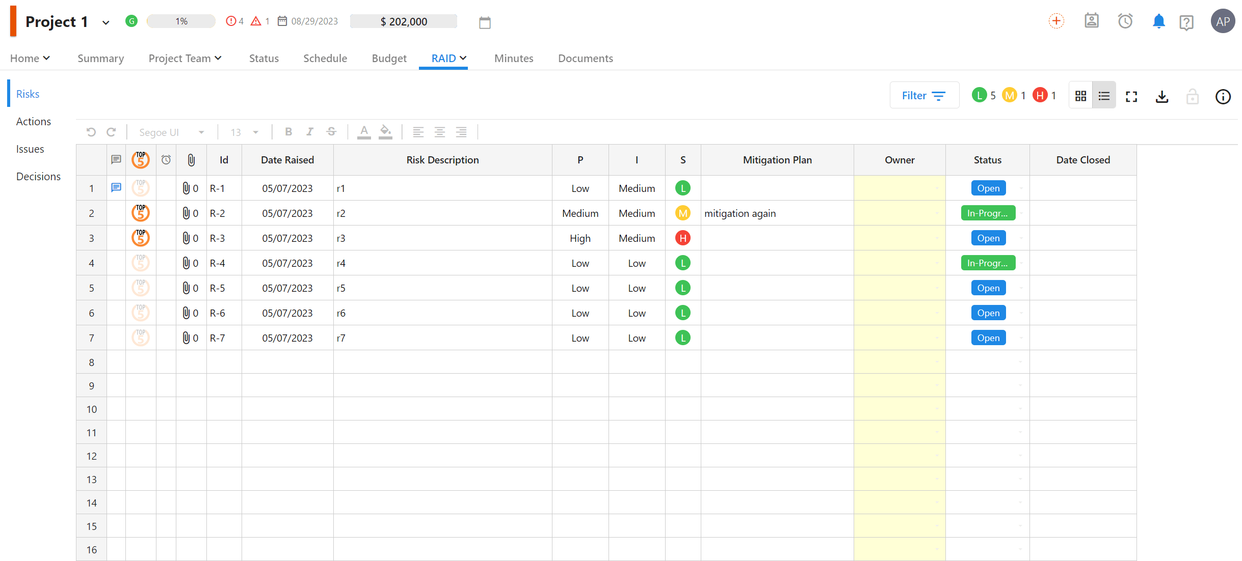 RAID tab in the Completix software