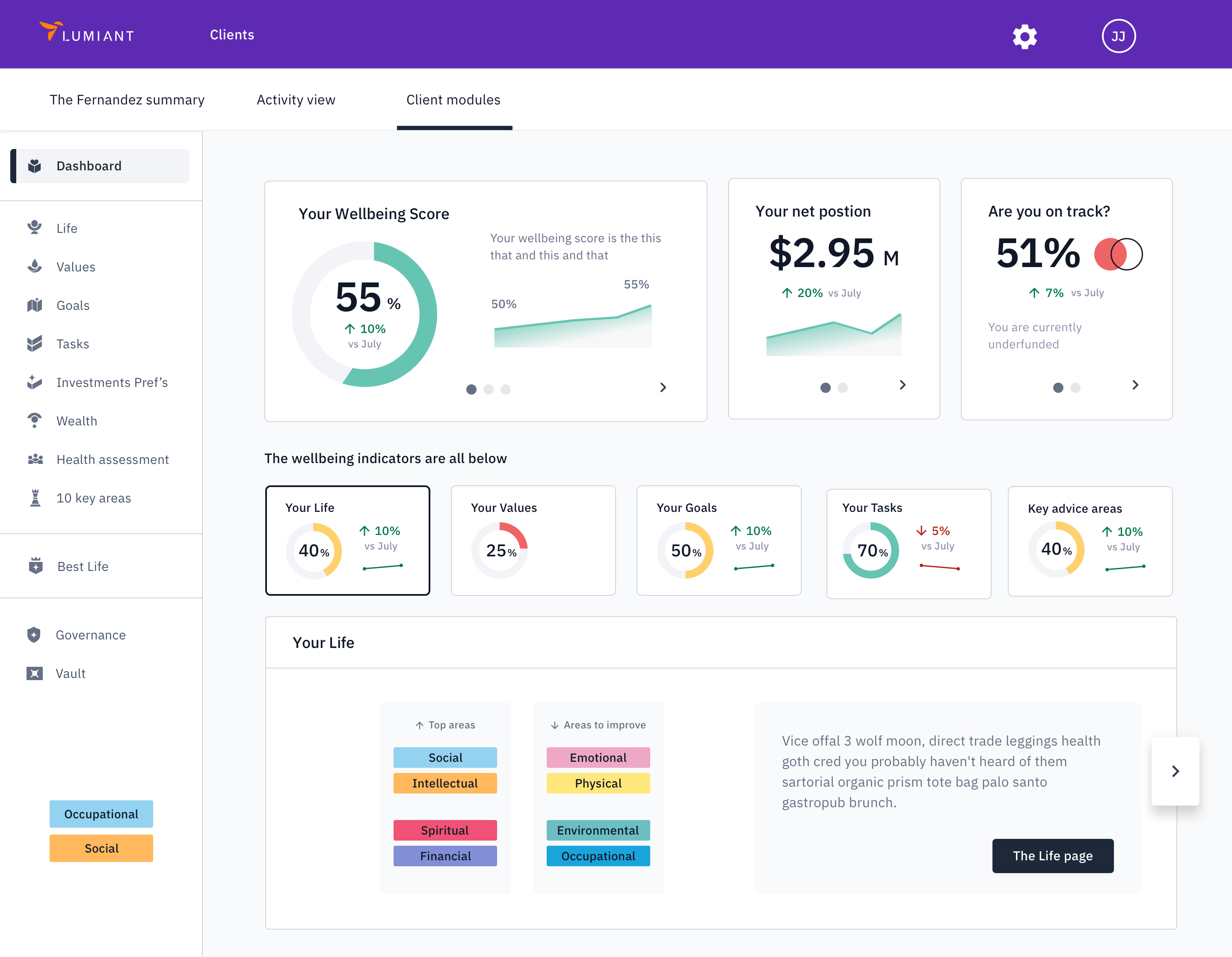 Main dashboard